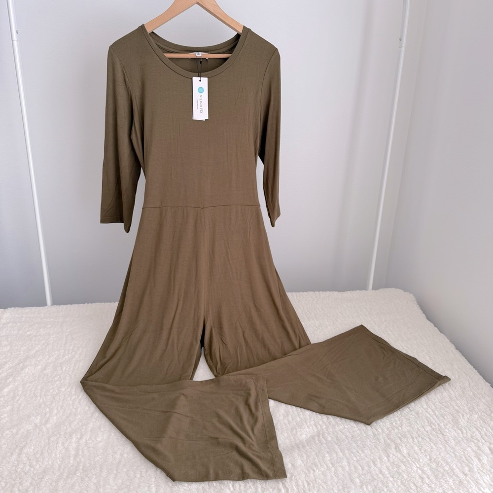 Steve Madden Women's Kolita 3/4 Sleeve Jumpsuit Dark Olive Size Medium